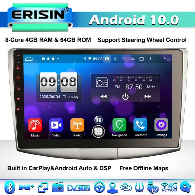 ES8717P 10.1" 8-Core Android 10.0 Car Stereo SatNav GPS Radio for VW Passat CC B6 B7 CarPlay DSP DAB+ CD WiFi 4G OBD BT