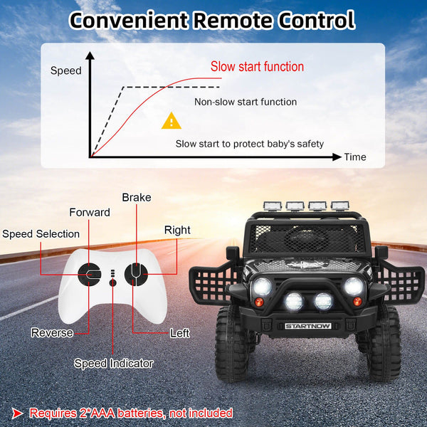 CW 2-Seat Kids Ride on Jeep Truck 12V Kids Electric Ride On Car 2 Motors Toy Car with Parent Remote Control
