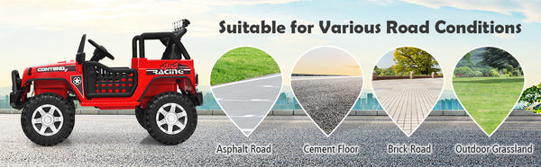 CW 2-Seat Kids Ride on Jeep Truck 12V Kids Electric Ride On Car 2 Motors Toy Car with Parent Remote Control