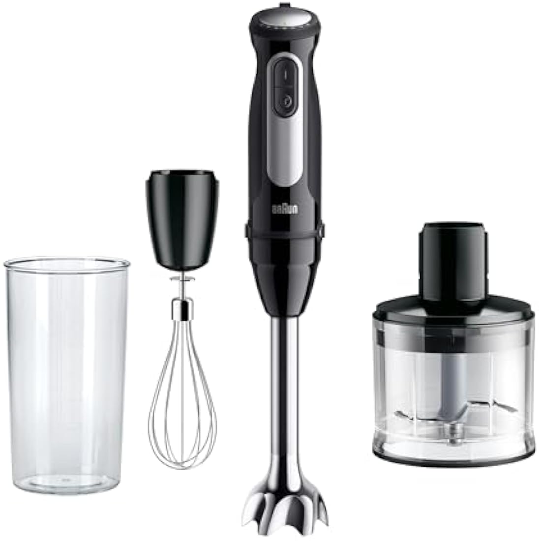 Braun MultiQuick 5 Pro MQ 55236 M, Hand Blender with PowerBell Plus Technology, 25 Speed Wheel+Turbo, Easy Click System Plus for Accessories, 600ml Chopper, Metal Whisk and 600ml Beaker, 1000W, Black