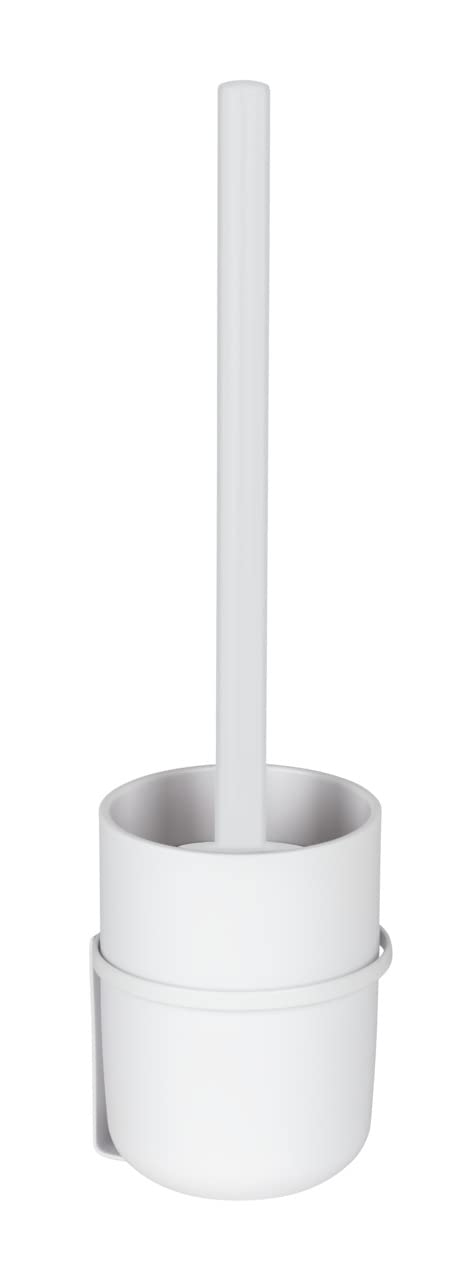 WENKO Turbo-Loc? Carpino Toilet Brush Holder Made Plastic for Attaching No Drilling to Smooth Surfaces, Toilet Brush with Flexible Cover, Metal Wall