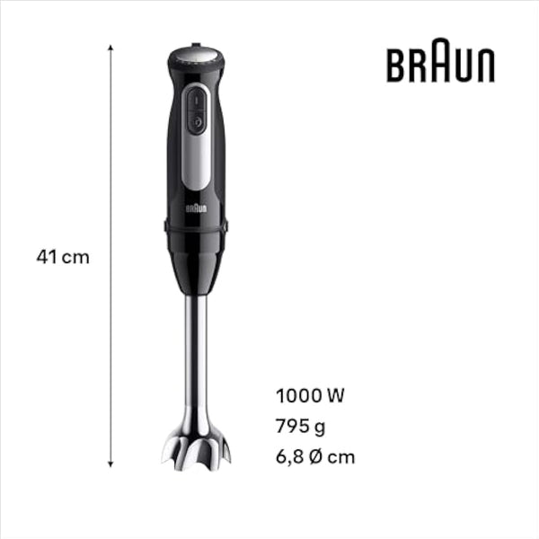 Braun MultiQuick 5 Pro MQ 55236 M, Hand Blender with PowerBell Plus Technology, 25 Speed Wheel+Turbo, Easy Click System Plus for Accessories, 600ml Chopper, Metal Whisk and 600ml Beaker, 1000W, Black