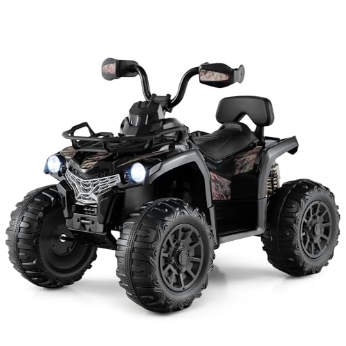 COSTWAY 12V Electric Kids Quad Bike, Battery Powered Ride on Car ATV with Head lights, Music, MP3, Storage Basket, Backward Function, for Boys and Girls Aged 3-8 Years (Black)