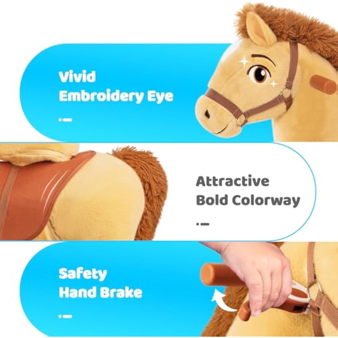 PonyCycle Essential Model E Pony Ride-on Toy Toddler Rocking Horse with Brake (Light Brown/Size 3 for Age 3-4) Mechanical Riding Toy Kids Gift - E336