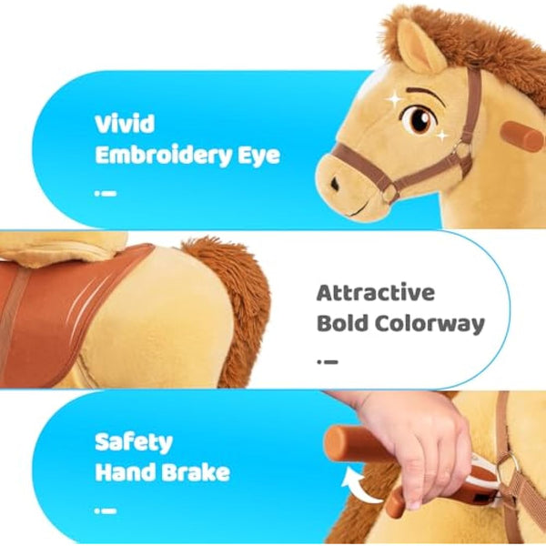 PonyCycle Essential Model E Pony Ride-on Toy Toddler Rocking Horse with Brake (Light Brown/Size 3 for Age 3-4) Mechanical Riding Toy Kids Gift - E336
