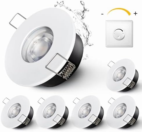 Sweier 6-Pack Dimmable LED Recessed Spotlights GU10 5W IP65 Waterproof - 3000K Warm White, 70mm Cutout, Die-Cast Aluminium Downlights for Bathroom & Living Room