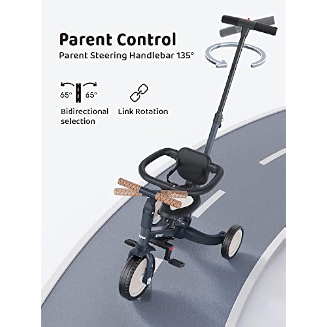 newyoo Toddler Trike with Parent Handle for 1-3 year old, Toddler Bike, Baby Balance Bike, Birthday Gift & Ride-On Toy for Boy & Girl, 5 in 1 Kids Tricycle with Safety Guard, TR008, Dark Grey