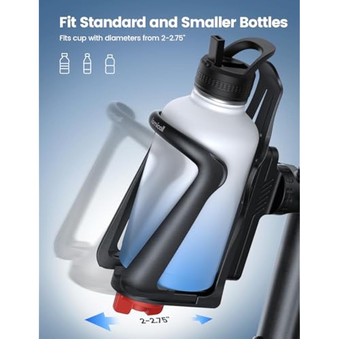 Lamicall Adjustable Bike Water Bottle Holder - [Fit 1.9-2.8" Diameter Bottle] [For Handlebar & Frame] Motorcycle Cup Holder, Bicycle Drink Cage with Screw Tool, For 48-71 mm Bottles