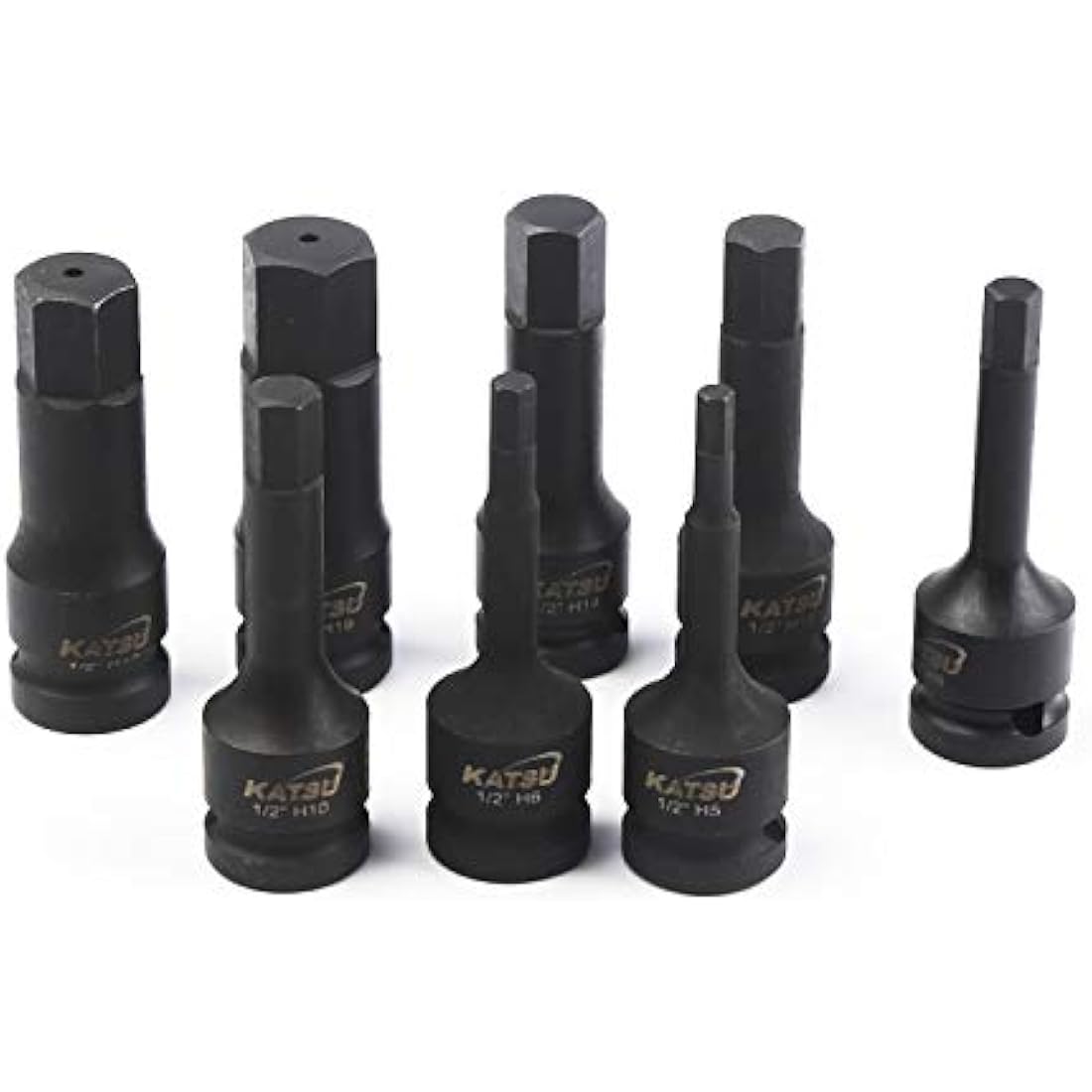 KATSU 1/2 Inch Drive Hex Allen Deep Impact Socket Set 8PCs 5-19mm Heavy Duty Metric Socket Bits, High Grade Chrome-Moly Steel, Automotive Trucks Tractors Engines Repairing Tool 420410