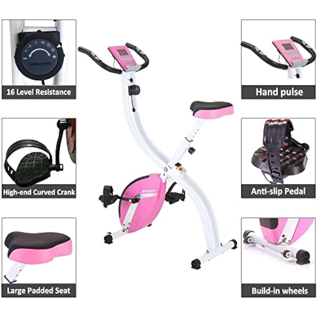 YYFITT Basic Foldable Fitness Exercise Bike with 16 Level Resistance, Countdown Exercise Monitor, Phone/Tablet Holder and Hand Pulse for Home Use