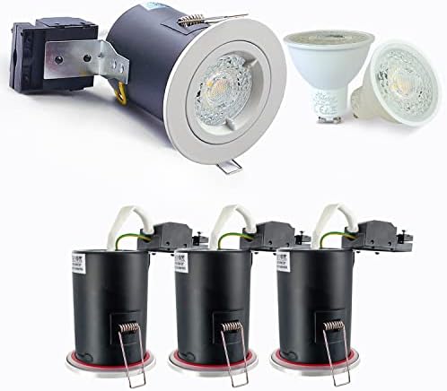 4XSweier 90 Minute Fire Rated LED Downlights,IP20 GU10 LED Recessed Ceiling Lights, Fire Rated Spotlight with 5W 6000K Cool White Bulb, White(Non-Dimmable)