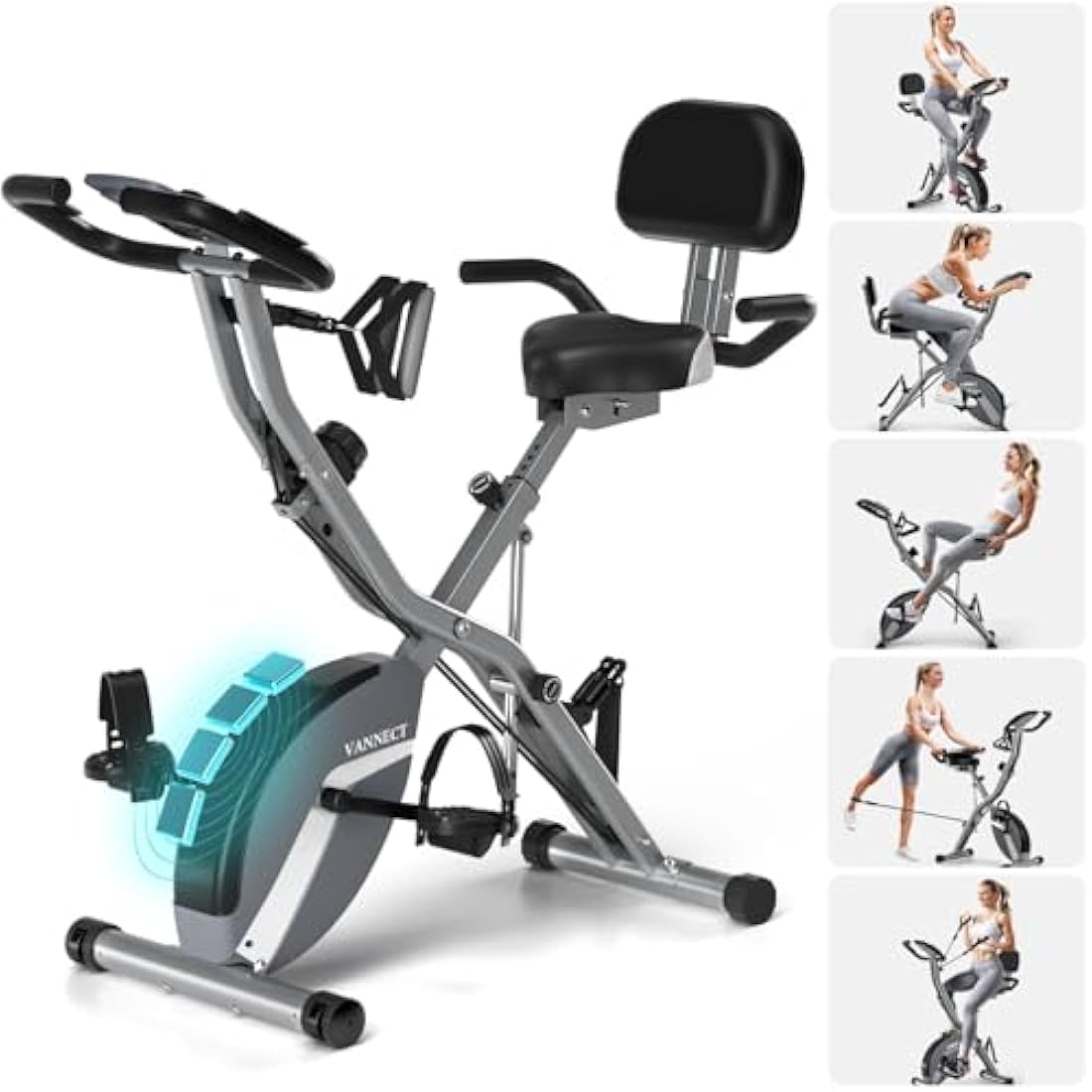 2025 New Exercise Bike Foldable with 16 Levels Magnetic Resistance, Folding Cycling Bike with LCD Display & Heart Rate Sensor, Oversized Saddle with Backrest, Foldable Fitness Bicycle For Home Gym