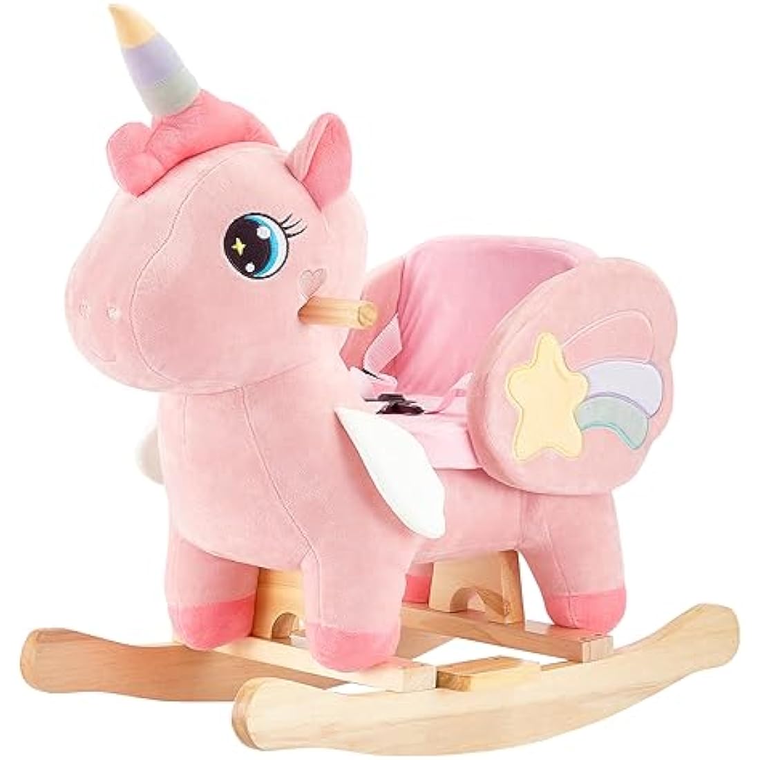 FUNLIO Unicorn Baby Rocking Horse, Pink Fairy Unicorn Rocking Horse for Toddlers 6 Months to 3 Years, Stuffed Ride-on Animal Rocker, Easy to Assemble, CPC & CE Certified