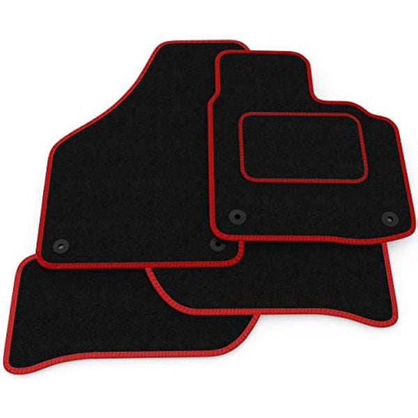 (Q17:CT65) 4 Piece Audi (2013-2018) A3 Vehicle Specific Car Mat Set Black Carpet Red Trim
