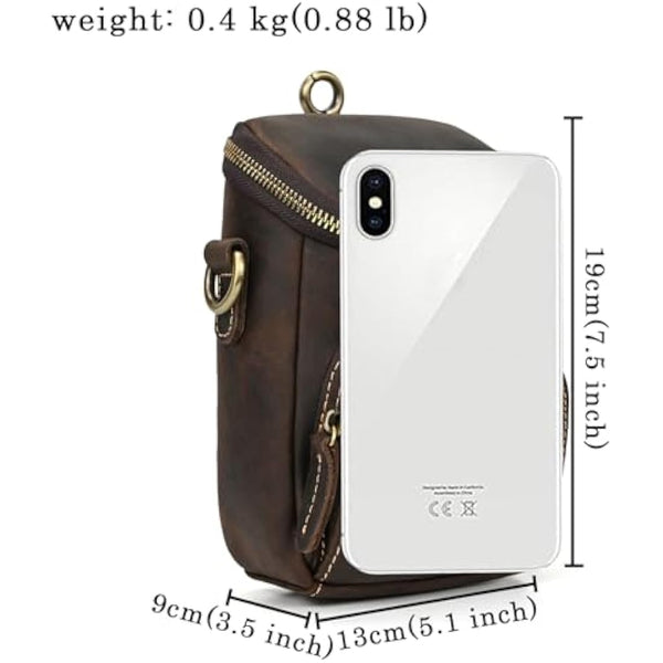 Mini Mens Genuine Leather Messenger Shoulder Bag Motorcycle Bike Riding Cycling Multi Waist Fanny Pack Small Leather Leg Bag for Wallet Coin Key iPhone, 9391 Dark Brown