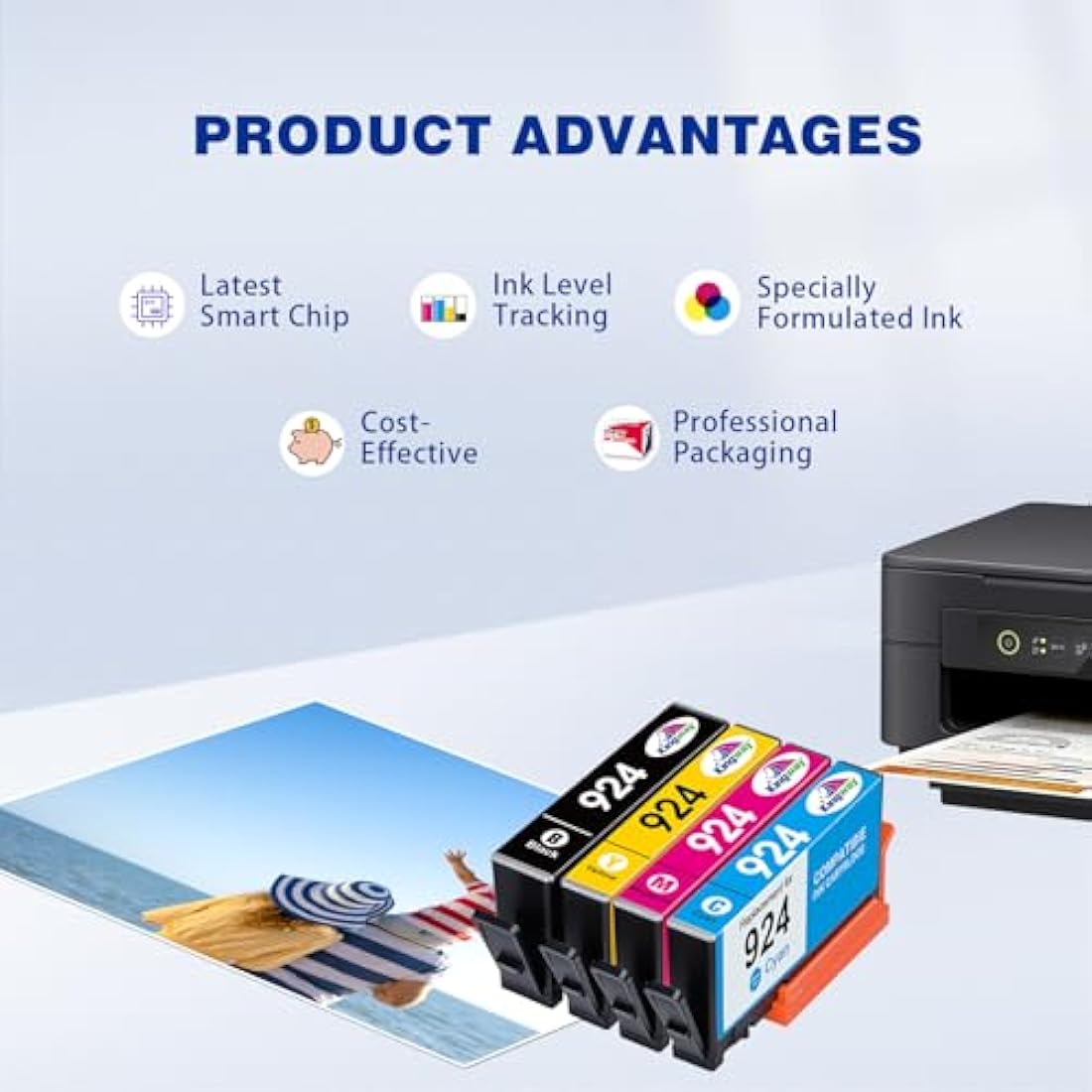 KINGWAY 924 Ink Cartridges Replacement for HP 924 for HP OfficeJet Pro 8120e OfficeJet Pro 8122e 8124e 8125e 8132e 8134e 8135e 8130e 8138e 8139e All-in-One (No Chip, BK/C/M/Y, 4 Pack)