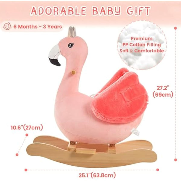 FUNLIO Flamingo Baby Rocking Horse for Toddlers 6 Months to 3 Years, Cute & Graceful Pink Swan Rocker for Baby Girl, Stuffed Plush Ride-on Rocking Animal, Easy to Assemble, CPC & CE Certified
