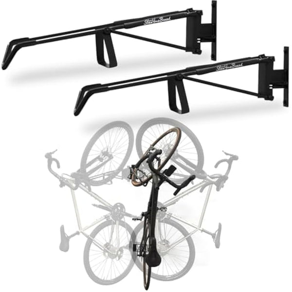 StoreYourBoard SwivelStow Road & Gravel Bike Storage 2 Pack – Heavy Duty Bike Hanger, No-Lift Bike Wall Mount for Garage Bike Storage, Holds 70 lbs, Patent-Pending