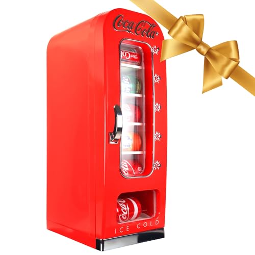 Coca-Cola Mini Fridges for Bedrooms 4L Quiet Small 6 Can Table Top Fridge For Drinks Food Coke Kids Skincare Office Home Desk Portable Retro Cooler Warmer with Built-In Bluetooth Wireless Speaker Red
