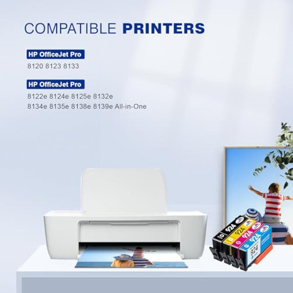 KINGWAY 924 Ink Cartridges Replacement for HP 924 for HP OfficeJet Pro 8120e OfficeJet Pro 8122e 8124e 8125e 8132e 8134e 8135e 8130e 8138e 8139e All-in-One (No Chip, BK/C/M/Y, 4 Pack)