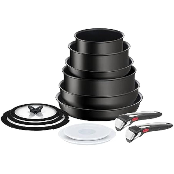 Tefal Ingenio Unlimited ON 13 Piece Non-Stick Induction Pan Set, 22&28 cm Frying Pans, 16&20 cm Saucepans, 24 cm Sautepan, 26 cm Wok Pan, 16&20&24 cm Glass Lids, 16&20 cm Lids, 2 Handles, L3959243