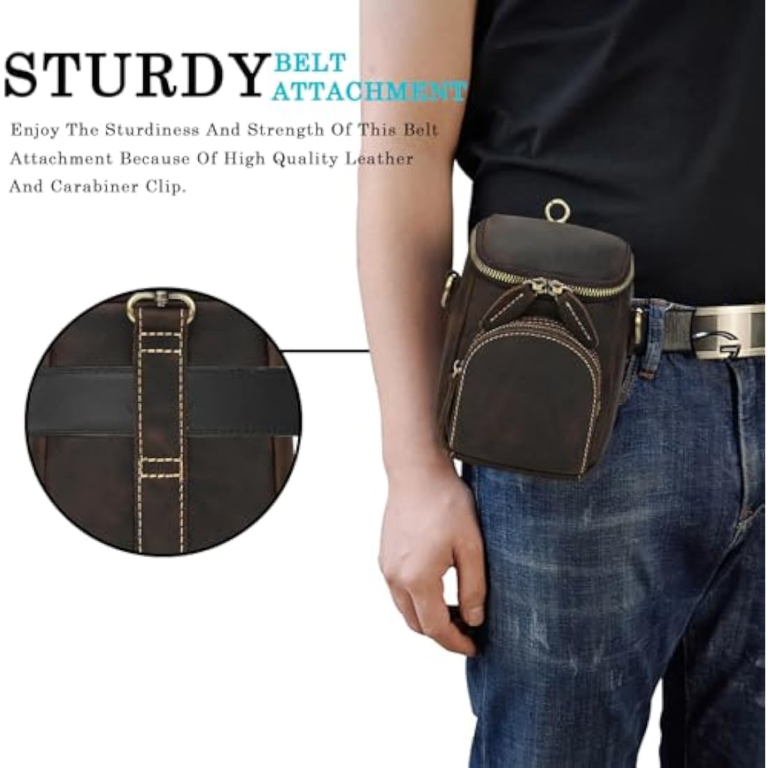 Mini Mens Genuine Leather Messenger Shoulder Bag Motorcycle Bike Riding Cycling Multi Waist Fanny Pack Small Leather Leg Bag for Wallet Coin Key iPhone, 9391 Dark Brown