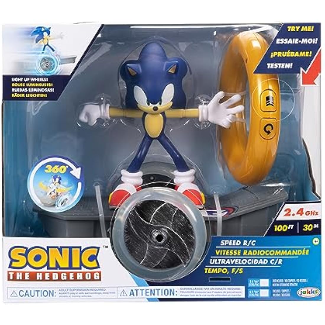 Sonic the Hedgehog Speed RC Vehicle, Includes 6” / 15cm Articulated Sonic Figure, RC Skateboard and Golden Ring Controller To Perform Tricks and Spins, Wheels Light Up With Turbo Mode