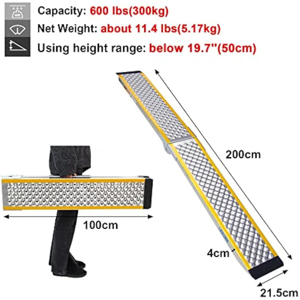 LIEKUMM 1PC Motorcycle Ramp, 200 x 21.5 cm Folding Motorbike Ramp, 300 kg Capacity Aluminium Motorbike Ramps for Vans, Folding Loading Ramps with E-bikes, Dirt Bikes, Bicycles, Motorbikes