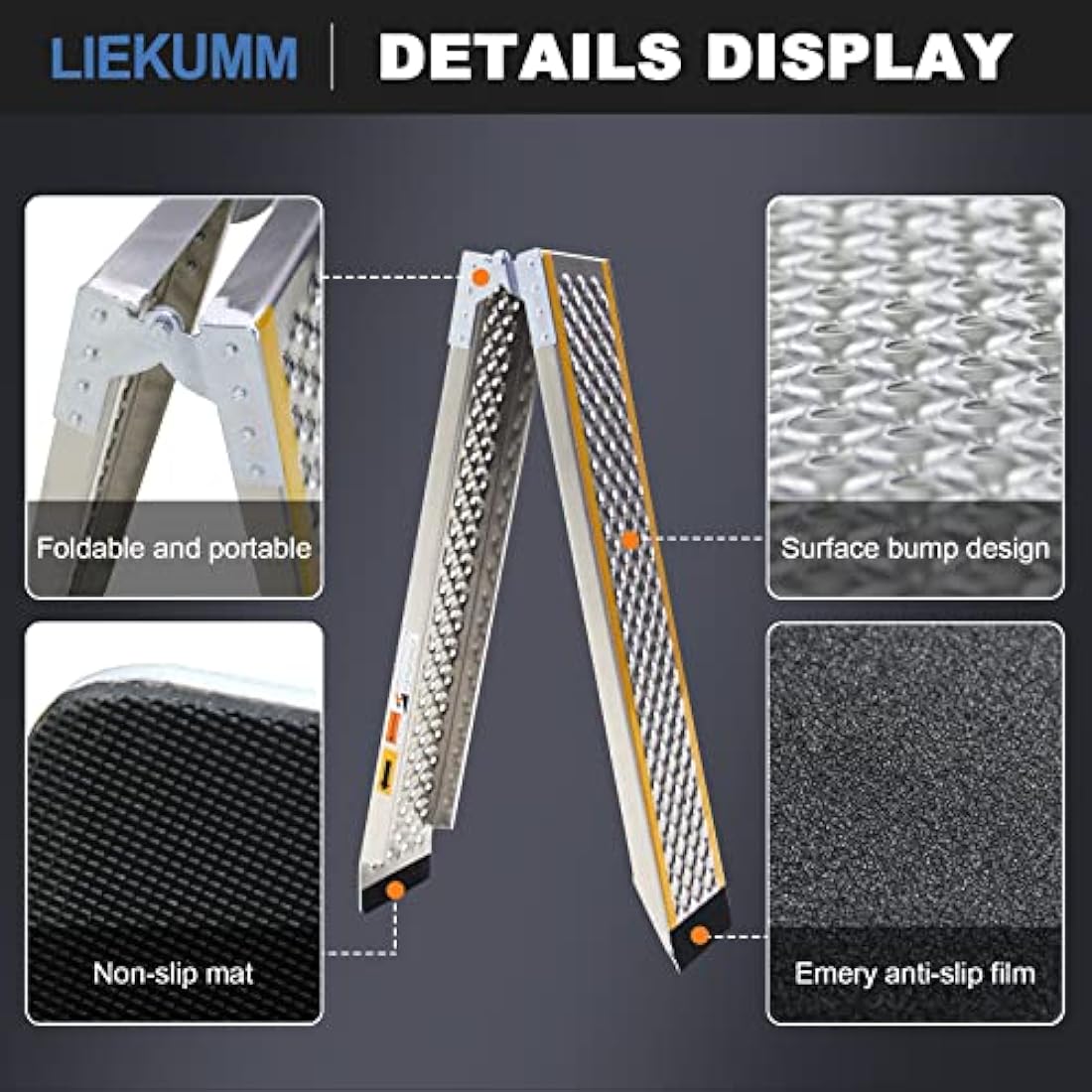 LIEKUMM 1PC Motorcycle Ramp, 200 x 21.5 cm Folding Motorbike Ramp, 300 kg Capacity Aluminium Motorbike Ramps for Vans, Folding Loading Ramps with E-bikes, Dirt Bikes, Bicycles, Motorbikes