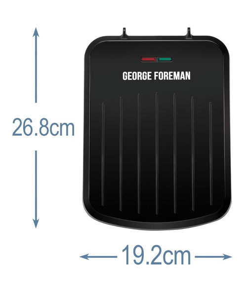 George Foreman Medium Electric Fit Grill [Non stick, Healthy, Griddle, Toastie, Hot plate, Panini, BBQ, Energy saving, Vertical storage, Easy clean, Drip tray, Ready to cook light] Black, 1630W 25810