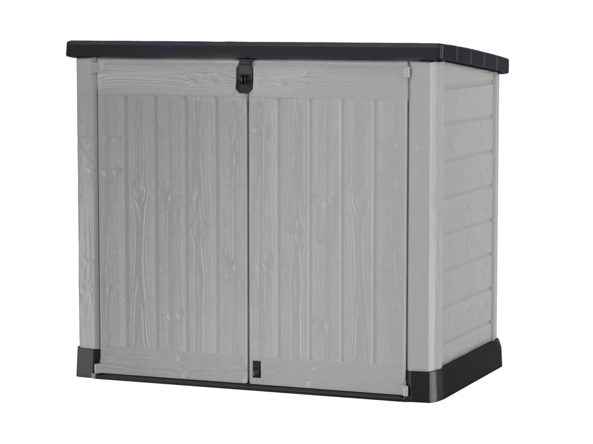 Keter Store It Out Pro Outdoor Garden Furniture Storage Shed Beige with Brown Lid Fade Free All Weather Resistant Safe and Secure Zero Maintenance 5 year Warranty