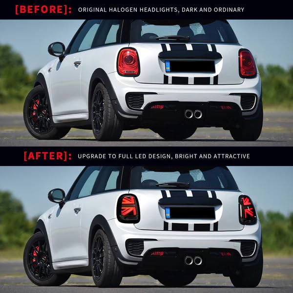 Archaic Union Jack Rear Lights for Mini Cooper One F55 F56 F57 2014-2021, with Sequential Turn Signal Light, Plug&Play, Pair