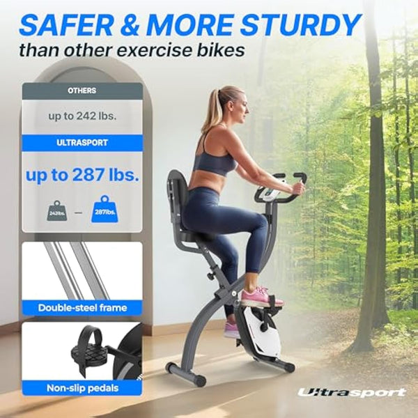 Ultrasport F-Bike Folding Exercise Bike 286 lbs Capacity, Extra Silent with Relax Foam Seat I Exercise Bikes for Home Use, Exercise Bike Foldable, Indoor Bike, Stationary Bike