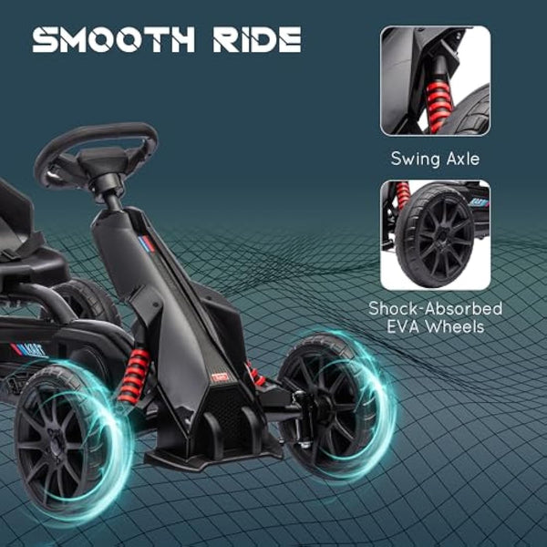 HOMCOM Children Pedal Go Kart, Kids Ride On Racer with Adjustable Seat, Swing Axle, Shock Absorption EVA Tyres, Handbrake, for Ages 3-8 Years, Black