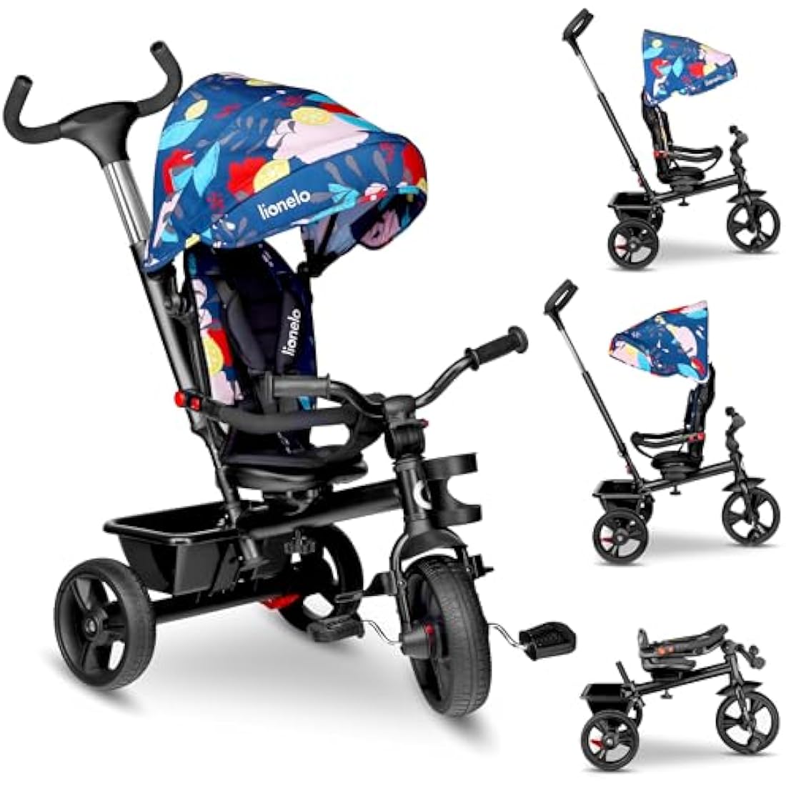 LIONELO Haari 2in1 Kids Tricycle Stroller for Toddlers 1-5 Years Up to 25kg Parent Steering Control Swivel seat Three Wheeler Bike Harness Canopy Basket Cup Holder Robust Frame Durable Wheels