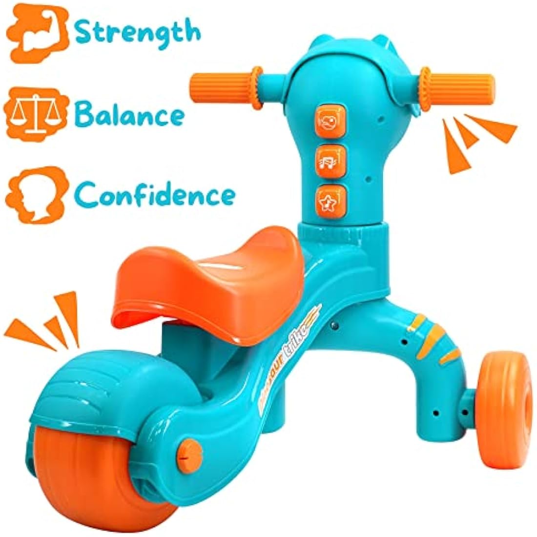 Kids Dinosaur Trike, Ride On Bike with Dino Roar Sounds, Music, Lights, Spin Handle, Interactive Toy, Balance Bike Tricycle for Babies and Toddlers Age 18 Months +