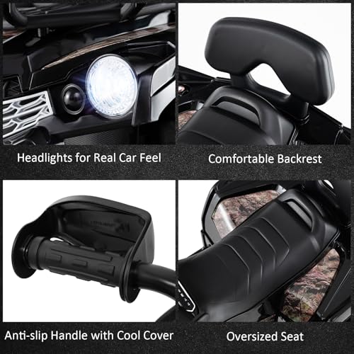 COSTWAY 12V Electric Kids Quad Bike, Battery Powered Ride on Car ATV with Head lights, Music, MP3, Storage Basket, Backward Function, for Boys and Girls Aged 3-8 Years (Black)