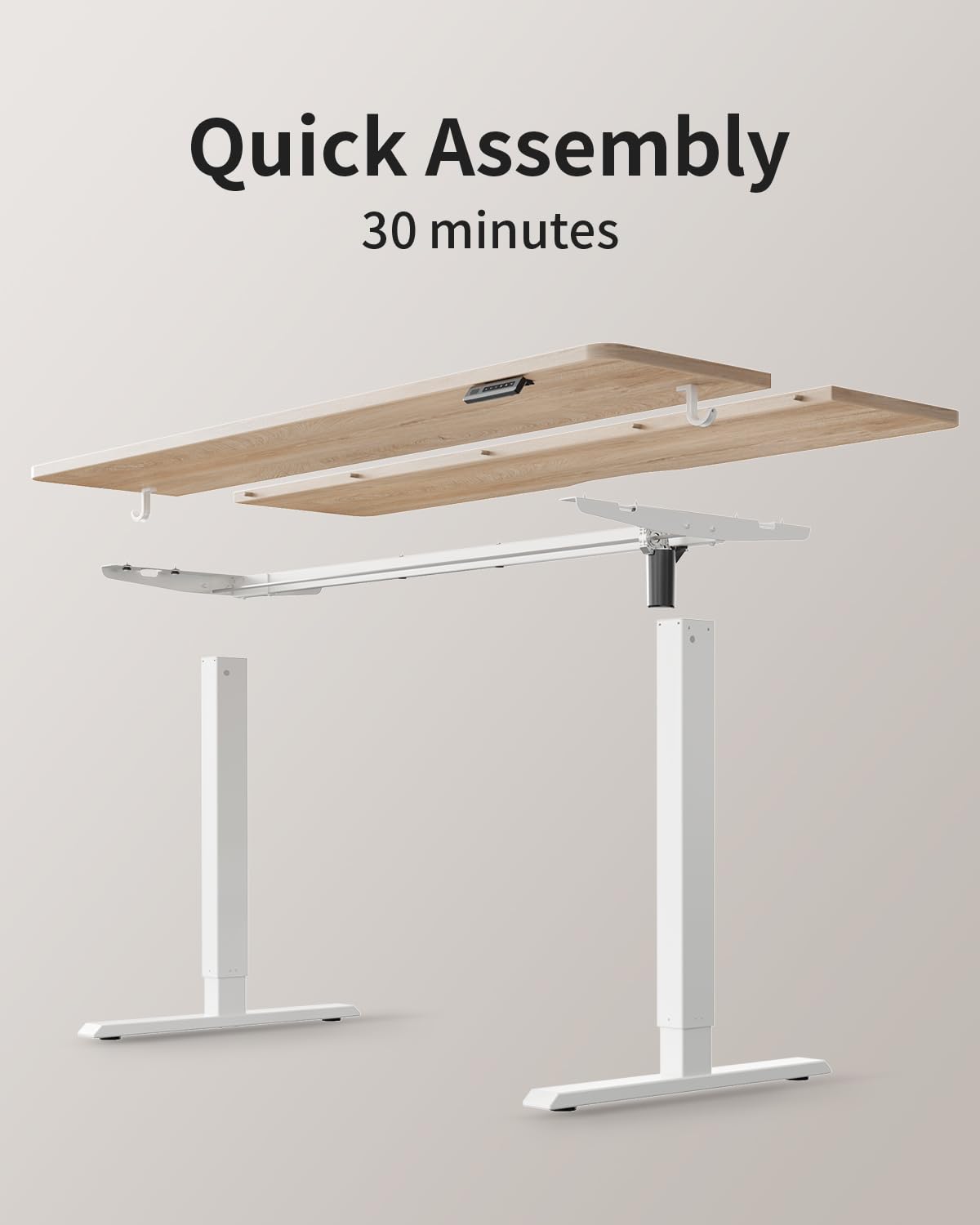 FEZIBO Height Adjustable Electric Standing Desk, 120 * 60 cm Stand up Table, Sit Stand Home Office Desk with Splice Board, White Frame/Maple Top