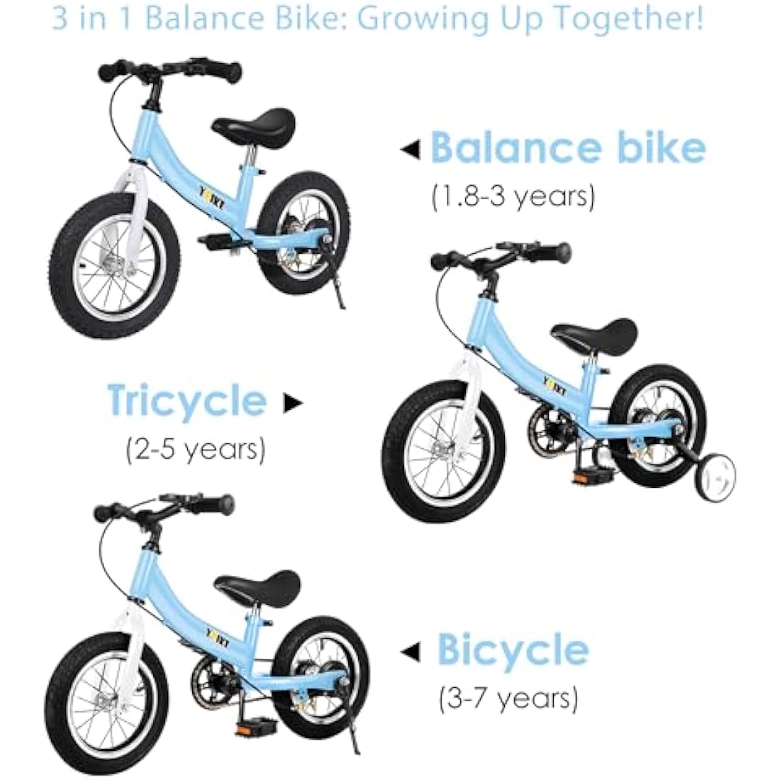 YBIKE Balance Bike 2 in 1,The Dual Use of a kids' Balance Bikes and Kids Bike, for 2 3 4 5 6 7 Years Old -12 14 16 Inches with Training Theory, Brake, Pedal