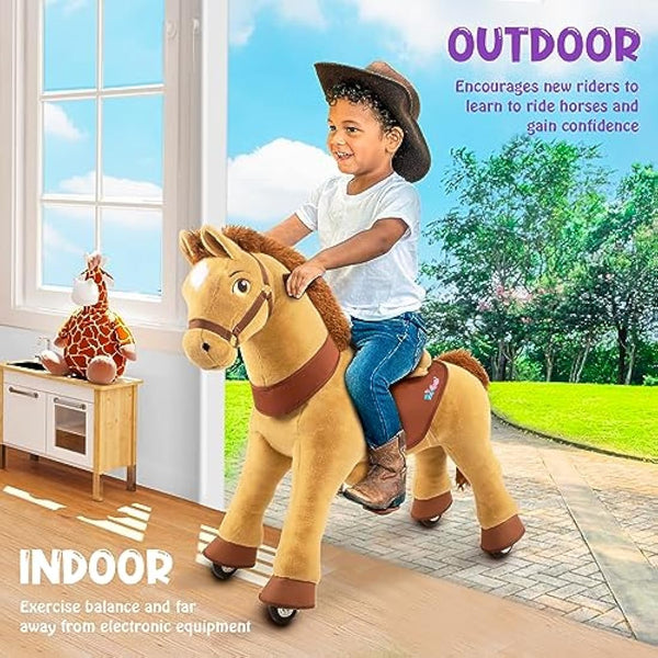 PonyCycle Essential Model E Pony Ride-on Toy Toddler Rocking Horse with Brake (Light Brown/Size 3 for Age 3-4) Mechanical Riding Toy Kids Gift - E336