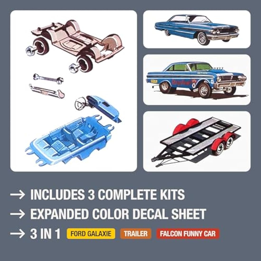 AMT Cal Drag Combo 1964 Galaxie, AWB Falcon & Trailer 1:25 Scale Model Kit