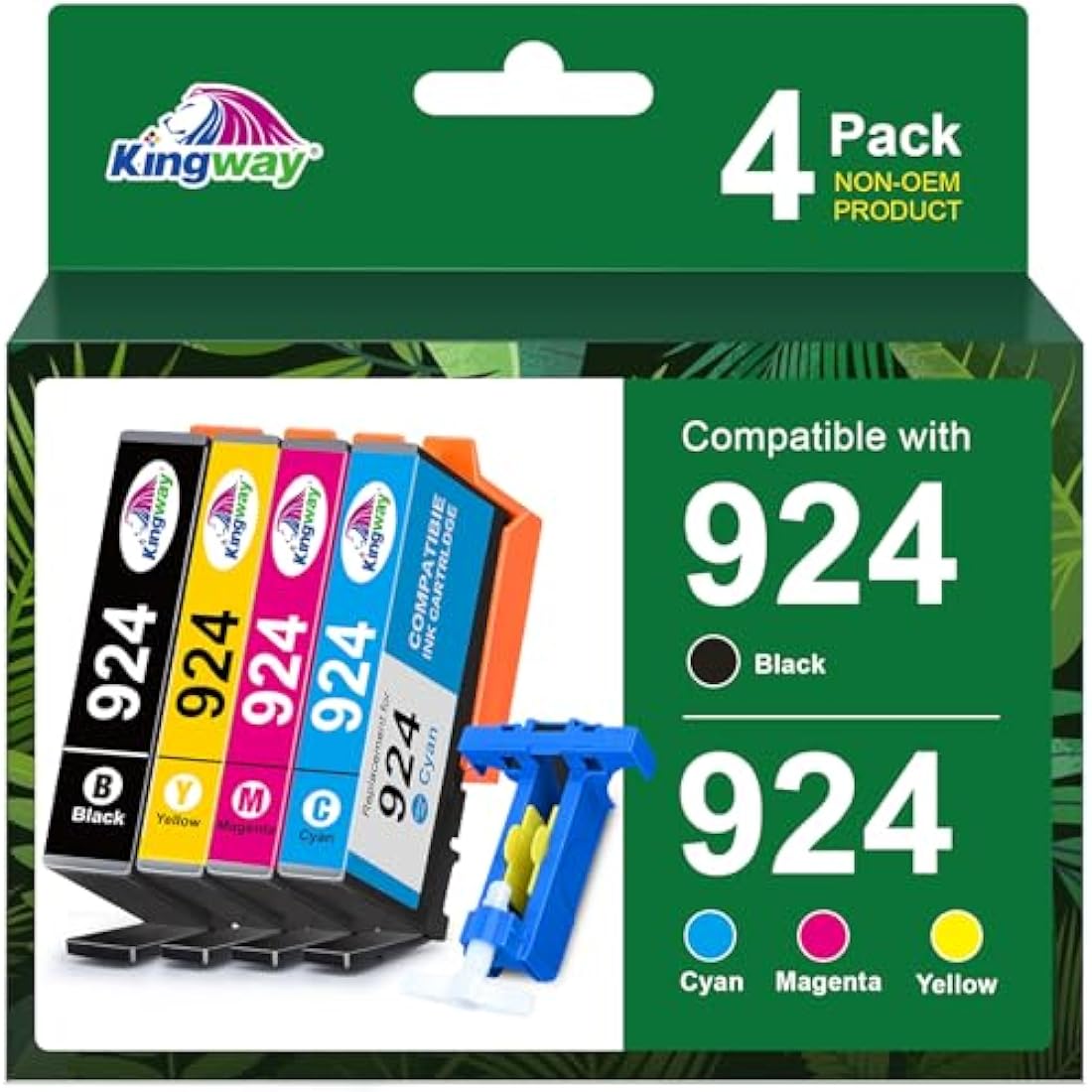 KINGWAY 924 Ink Cartridges Replacement for HP 924 for HP OfficeJet Pro 8120e OfficeJet Pro 8122e 8124e 8125e 8132e 8134e 8135e 8130e 8138e 8139e All-in-One (No Chip, BK/C/M/Y, 4 Pack)