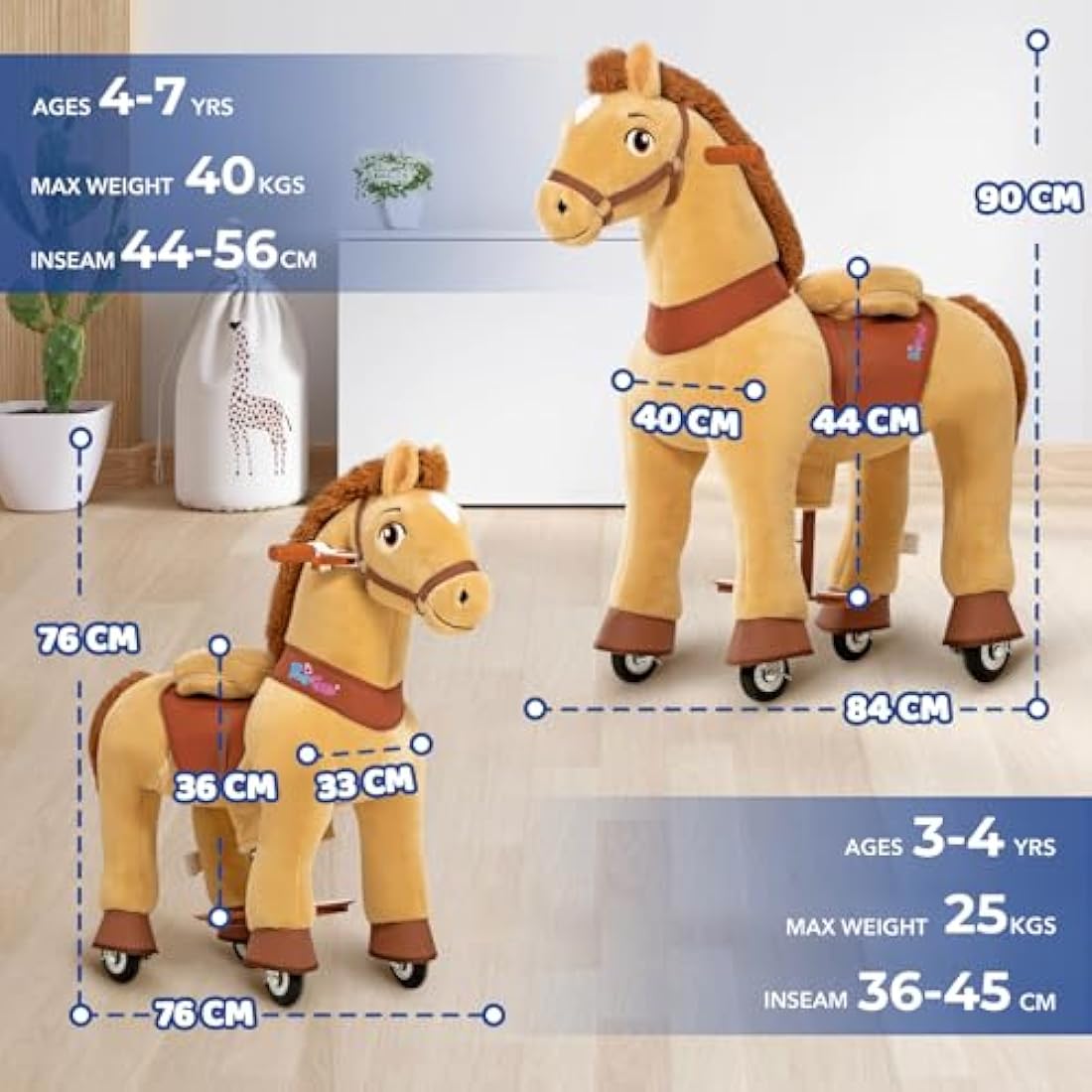 PonyCycle Essential Model E Pony Ride-on Toy Toddler Rocking Horse with Brake (Light Brown/Size 3 for Age 3-4) Mechanical Riding Toy Kids Gift - E336