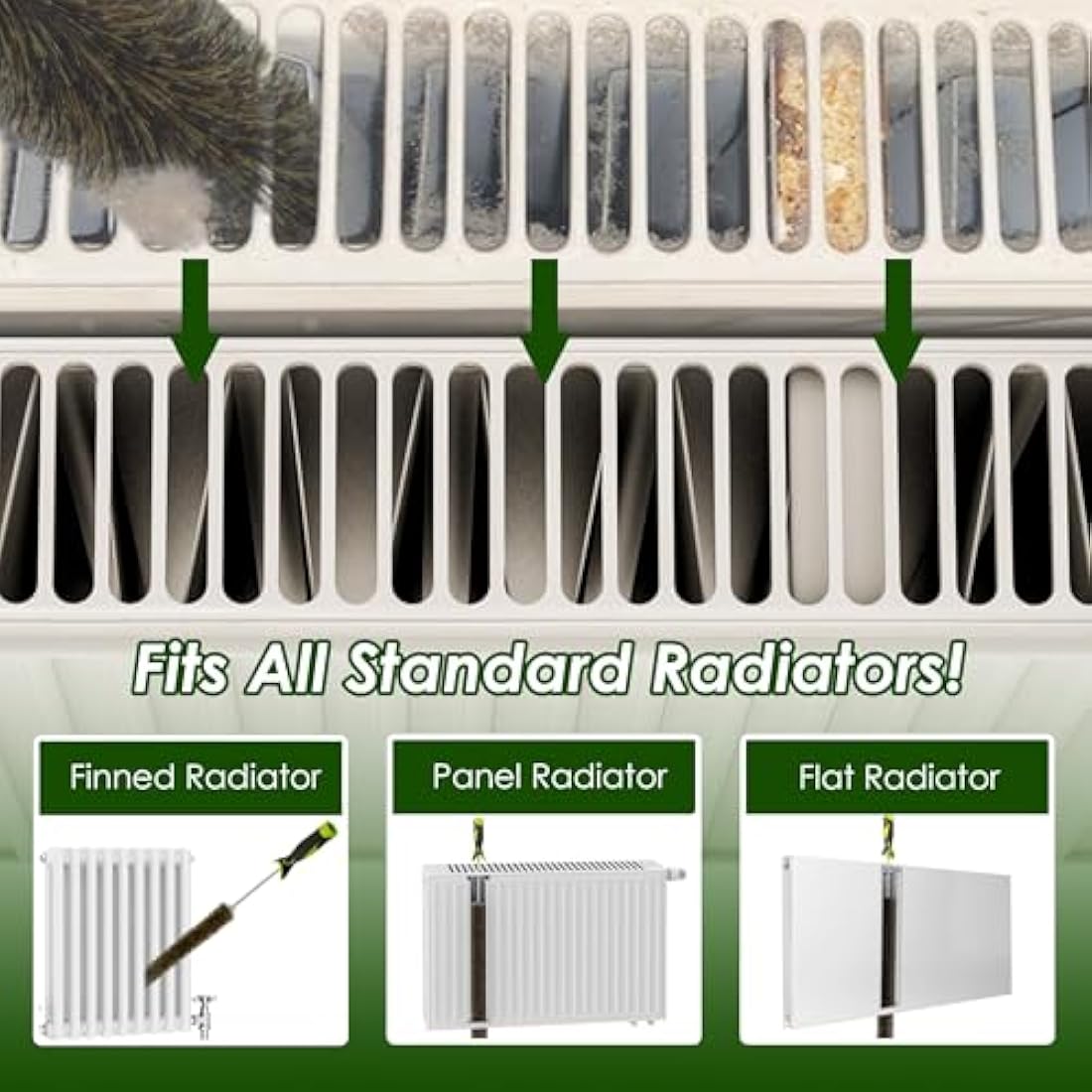 Radiator Cleaner Brush Thin Long 81cm Boar Bristles, Radiator Duster Brush Long Thin Bendable Flexible with Easy Grip Handle, Radiator Brushes for Cleaning Dust Inside Vanes and Backside