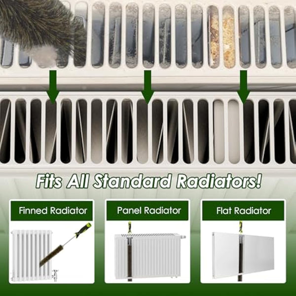 Radiator Cleaner Brush Thin Long 81cm Boar Bristles, Radiator Duster Brush Long Thin Bendable Flexible with Easy Grip Handle, Radiator Brushes for Cleaning Dust Inside Vanes and Backside