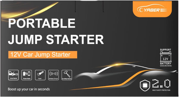YABER YaberAuto ‎YR800 Jump Starter Power Pack 5000A Peak Car Battery Booster Jump Starter for All Gas Petrol 8.0L Diesel Engines - Jump Starter with 10W Wireless Charger + LED Flashlight + USB-C Port + Digital LCD Screen + Compass + Safety Hammer