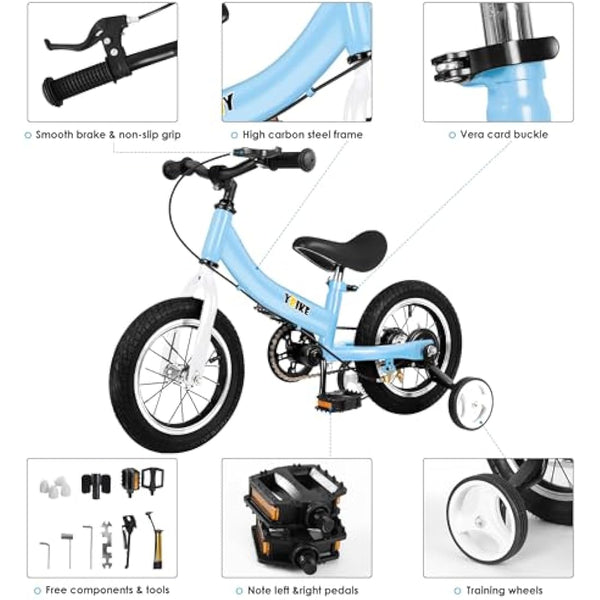 YBIKE Balance Bike 2 in 1,The Dual Use of a kids' Balance Bikes and Kids Bike, for 2 3 4 5 6 7 Years Old -12 14 16 Inches with Training Theory, Brake, Pedal