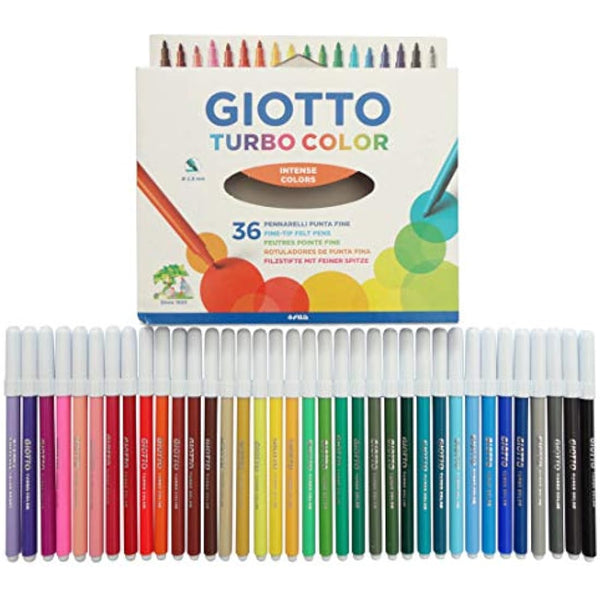Giotto 36 Pack Turbo Colour Felt Tip Fibre Pens - Fine - School Kids Art