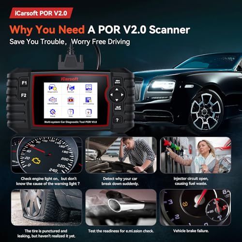 iCarsoft POR V3.0 Scanner for Porsche, 27 Reset Services OBD2 Scanner Code Reader, OIL/BLD/EPB/SAS/BMS/ETC/INJ/DP-F/TPMS Reset, 4-in-1 Graph Data, Bi-Directional Test, Lifetime F-ree Update