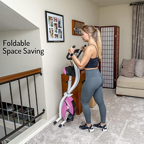 YYFITT Basic Foldable Fitness Exercise Bike with 16 Level Resistance, Countdown Exercise Monitor, Phone/Tablet Holder and Hand Pulse for Home Use